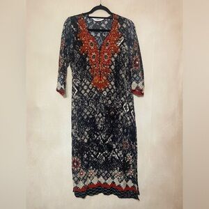 Biba women's 34 EU , 2 US 3/4 sleeve India ethnic print kurta EUC